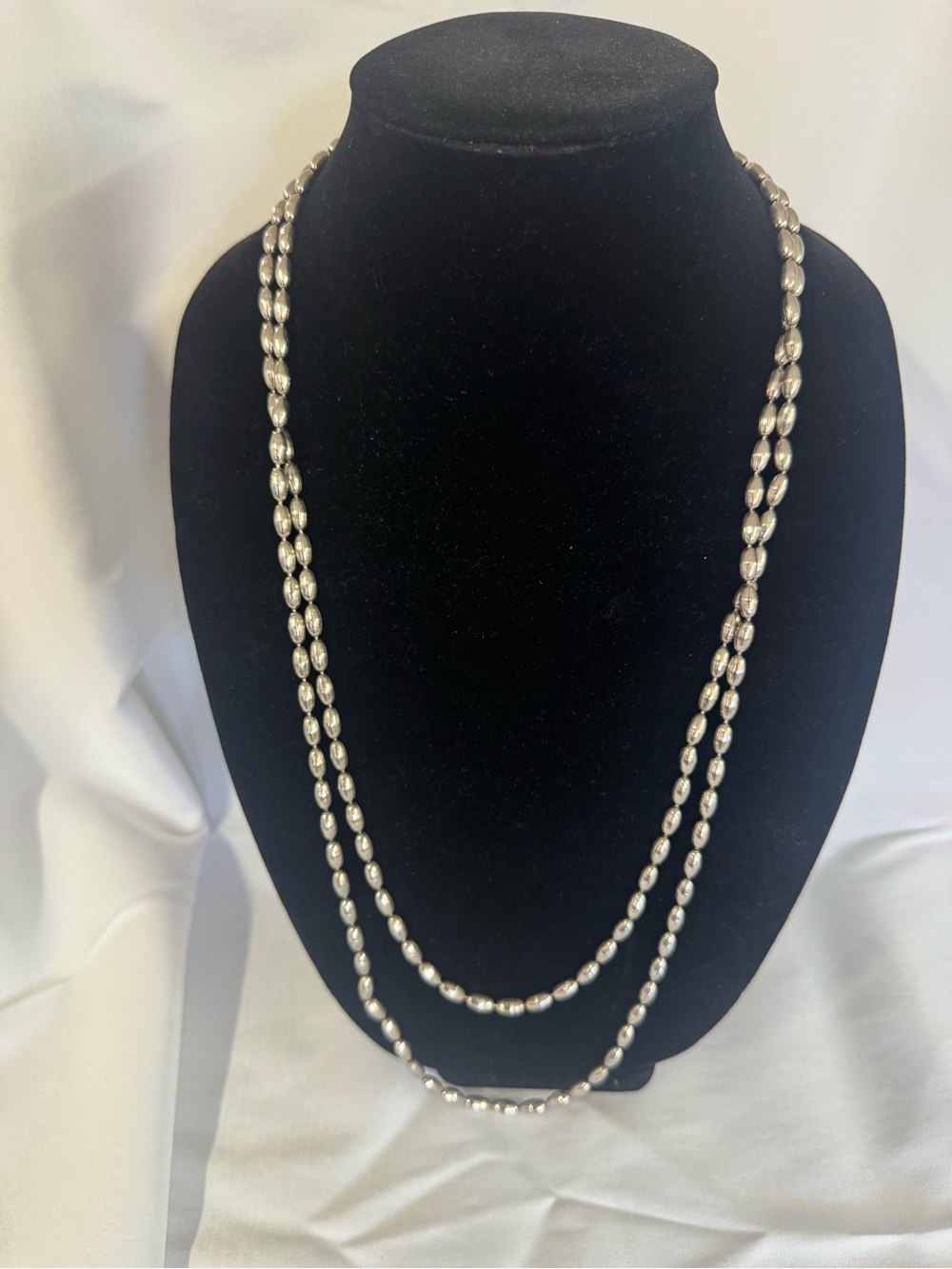 Classic Double-Strand Silver Beaded Necklace
